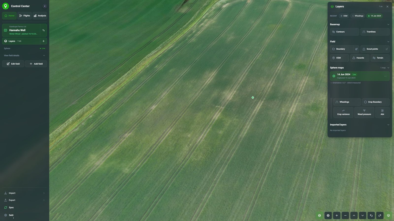 Close in on a Skippy Sphere: the crop and tramlines in detail