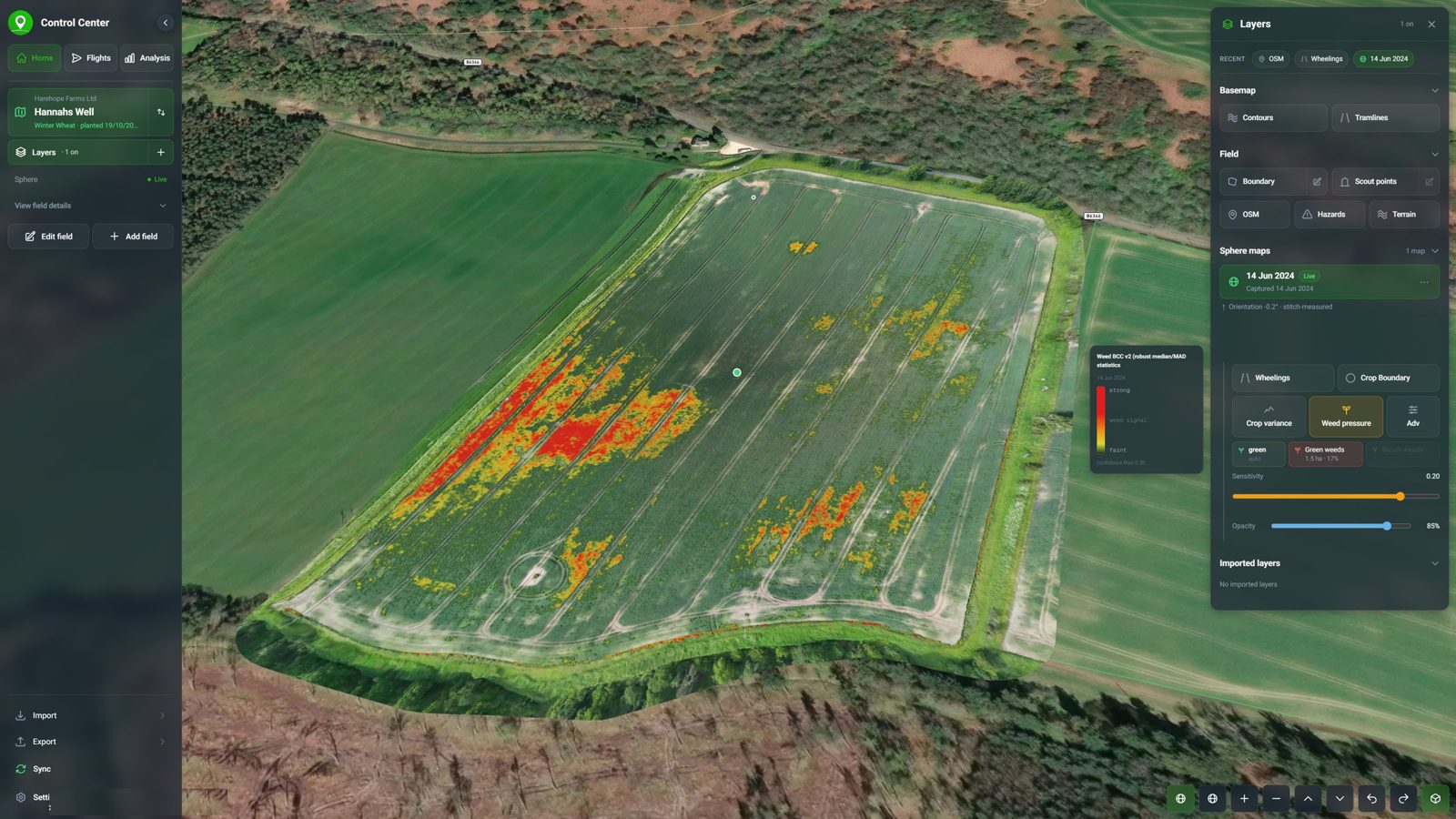 A whole-field weed map in the new web Control Center